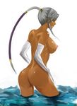  ass bad_id bad_pixiv_id banterin breasts code_geass dark_skin elbow_gloves gloves large_breasts long_hair nude solo standing very_long_hair villetta_nu water 