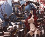  1girl adeptus_mechanicus bangs black_legwear blue_hair blurry book breasts breasts_apart cable chastity_belt circle_a cloak cowboy_shot cyborg depth_of_field dreadnought fingerless_gloves g-string gloves glowing glowing_eyes holding hood large_breasts light_smile lock long_hair mask mecha navel no_bra open_cloak open_clothes outstretched_arm outstretched_hand padlock panties red_eyes red_panties scroll skull skull_probe smile standing tech_priest thick_thighs thighhighs thighs thong ultramarines underwear warhammer_40k wide_hips wide_sleeves 
