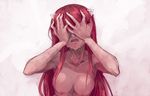  breasts elfen_lied faux_traditional_media hands_on_own_face horns kayou_(kayou-bi) large_breasts long_hair lucy_(elfen_lied) nude open_mouth pink_hair sad solo tears upper_body 