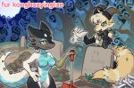 bone cemetery digital_media_(artwork) dragon duo female female/female fur furred_kobold furred_scalie hi_res kobold mythological_creature mythological_scalie mythology obessy_(konghuayingluo) reptile scalie shovel smile tombstone tools unknown_artist white_body white_fur