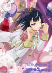  1boy ;p ascot balloon beads black_hair blue_hair blurry blurry_background blurry_foreground bow brooch cape colored_inner_hair copyright_name copyright_notice countdown cowboy_shot crown dated dutch_angle ensemble_stars! fingernails floating_clothes flower gold_trim gotou_(nekocat) hands_up head_tilt heart heart_balloon heart_hands jacket jewelry light_particles light_smile long_sleeves looking_at_viewer male_focus mini_crown multicolored_hair official_alternate_costume official_art one_eye_closed pants pink_bow pink_flower pink_rose purple_background purple_eyes ribbon rose sagiri_esu screen_zoom short_hair solo streaked_hair tongue tongue_out two-sided_cape two-sided_fabric white_ascot white_cape white_flower white_jacket white_pants white_rose yellow_ribbon 