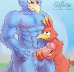  abs anthro areola avian balls banjo-kazooie barazoku beak biceps bird blue_eyes breegull butt erection eyelashes falco_lombardi falcon falconid feathers female gobanire green_eyes holding_penis humanoid_penis kazooie long_penis looking_down looking_up male male/female manly muscular muscular_male nintendo nipples nude pecs penis pink_penis presenting presenting_penis rareware smile standing star_fox teeth thick_thighs triceps video_games 