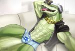  16:9 2018 abs absurd_res alternate_version_at_source barazoku biceps briefs bulge chain clothing crocodile crocodilian crocodylid gloves gold_chain handwear headphones hi_res inviting leather_vest living_room looking_at_viewer lying male manly muscular muscular_male obliques pecs reptile scalie seductive selfie sharp_teeth sofa solo sonic_(series) sonic_boom teeth todex tongue tongue_out triceps two-tone_scales underwear vector_the_crocodile vest wristbandgreen_scales 