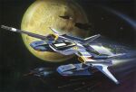  1980s_(style) aeug alternate_form argama artist_request beam_cannon box_art fleet g-defenser gundam gundam_mk_ii mecha mobile_suit moon official_art painting_(medium) retro_artstyle robot scan space spacecraft star_(sky) starfighter thrusters traditional_media when_you_see_it zeta_gundam zeta_gundam_(mobile_suit) 