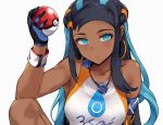  aqua_eyes ball black_hair close cropped dark_skin gloves hewsack long_hair necklace pokemon rurina_(pokemon) waifu2x white wristwear 