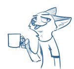  2019 ambiguous_gender anthro blue_and_white canid canine cheek_tuft clothed clothing coffee_mug disney fox fuel_(artist) gloves_(marking) holding_object mammal markings monochrome neck_tuft nick_wilde open_mouth simple_background solo tuft white_background zootopia 