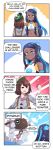  2girls absurdres backpack bag black_skin blue_eyes blush commentary english_text female_protagonist_(pokemon_swsh) gym_leader highres hinghoi long_hair merryweather multiple_girls petting poke_ball pokemon pokemon_(game) pokemon_swsh profanity rurina_(pokemon) scottish_english_text sidelocks speech_bubble tam_o&#039;_shanter wooloo yuri 