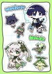  1boy 1girl 3ksubak a_thousand_floating_dreams_(genshin_impact) akt_eak animalization anklet aranara_(genshin_impact) arm_at_side armlet bell black_bodysuit black_bow black_bridal_gauntlets black_cat black_hair black_leggings black_sand black_shorts bloomers blue_cape blue_eyes blue_gemstone blue_halo blue_kimono blue_sleeves blunt_ends blush bodysuit border bow bridal_gauntlets cape cat character_name chibi closed_mouth colored_tips creature cross-shaped_pupils detached_sleeves dress eyelashes eyeliner eyeshadow furisode gem genshin_impact gradient_hair green_border green_cape green_dress green_eyes green_hair green_pupils green_sleeves grid_background hair_intakes hair_ornament hakama hakama_shorts halo halo_behind_head han&#039;eri hand_up heart heart_hair_ornament highres japanese_clothes jewelry kimono lamp layered_kimono layered_sleeves leaf leaf_hair_ornament leg_warmers leggings long_hair looking_at_viewer makeup multicolored_hair nahida_(genshin_impact) one_eye_closed open_clothes open_kimono outline person_and_animalization pleated_shorts pointy_ears pom_pom_(clothes) purple_sash red_eyeliner red_eyeshadow sandals sash scaramouche_(genshin_impact) short_sleeves shorts side_ponytail sidelocks smile socks symbol-shaped_pupils tassel toeless_socks tulaytullah&#039;s_remembrance_(genshin_impact) two-sided_dress two-sided_fabric vision_(genshin_impact) vortex wanderer_(genshin_impact) white_bloomers white_dress white_hair white_kimono white_leg_warmers white_sleeves white_socks wind zouri 