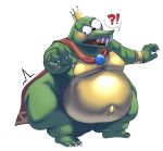  2019 alpha_channel anthro belly big_butt bloodshot_eye bodily_fluids bracelet butt cape clothing crown donkey_kong_(series) jewelry keno9988 king_k._rool kremling male nintendo open_mouth overweight overweight_male scalie sharp_teeth simple_background solo standing sweat teeth transparent_background video_games wide_hips 