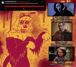 2025 absurd_res bear blarf022 breasts candyman candyman_(film) child&#039;s_play chucky_(child&#039;s_play) claws cleavage cleaver_(knife) clothed clothing costume cutlery english_text fake_blood fake_knife female finger_claws ghostface_(scream) hi_res kitchen_knife kitchen_utensils knife mammal paw_pose pose q&amp;a scream_(films) sherry_bear_(blarf022) solo text tools