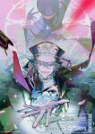  1boy arm_up black_hair black_hat black_jacket blue_eyes blue_gemstone chain copyright_name copyright_notice countdown crt dated different_reflection ensemble_stars! eyes_visible_through_hair fangs floating_clothes foreshortening frilled_jacket frilled_sleeves frills from_above gears gem glitch gloves hair_between_eyes half_gloves hand_on_own_chest hat heterochromia indoors jacket jewelry kagehira_mika looking_at_viewer looking_up male_focus molatoliamu multiple_rings official_alternate_costume official_art open_mouth outstretched_arm peaked_cap purple_gloves reaching reaching_towards_viewer red_gemstone reflection ring see-through_clothes see-through_gloves shirt short_hair solo sparkle spread_fingers standing television turning_head white_shirt yellow_eyes 