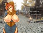  bethesda_softworks big_breasts breasts clothed clothing felid feline female flashing hair huge_breasts humor katrina katrina_fowler llmixll long_hair mammal skyrim solo the_elder_scrolls topless video_games 