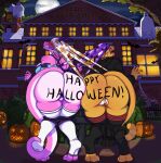 absurd_res anthro atomic_wedgie balls_outline big_butt biped body_writing bulge butt camel_toe clothing detailed_bulge dragon duo felid feline female genital_outline halloween hi_res holidays huge_butt humiliation legwear male male/female mammal marmotap mythological_creature mythological_scalie mythology panties print_clothing print_panties print_underwear purple_clothing purple_panties purple_underwear scalie stockings underwear wedgie white_clothing white_panties white_underwear
