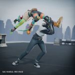 1:1 2025 3d_(artwork) anthro belt belt_buckle blue_body blue_scales bottomwear bovid buckle caprine city city_background clothing coffee_stain_studios crop_top denim denim_bottomwear denim_clothing detailed_background digital_media_(artwork) duo english_text epic_games fanny_pack female fog footwear fortnite fur goat goat_simulator green_body green_scales grey_body grey_fur hands_on_another&#039;s_legs hands_on_legs head_ridge hi_res horizontal_pupils horn jeans knee_guards leg_grab lizard lizzik_(fortnite) male mammal muscular muscular_anthro muscular_female navel on_roof orange_eyes outside pants pilgor_(goat_simulator) pupils realradredhead reptile rooftop scales scalie shirt shoes shorts sky skyline tail tail_ridge text text_on_clothing text_on_shirt text_on_topwear tongue tongue_out topwear torn_clothing torn_shirt torn_topwear wristband yellow_eyes