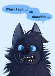  anthro ask_blog ask_the_werewolves black_fur black_nose blackbird_(atw) blue_eyes blue_sclera canid canine canis dialogue female fur jd_laclede mammal sneeze were werecanid werecanine werewolf wolf 