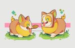  artist_request bread dog food full_body gen_8_pokemon green_eyes looking_at_viewer no_humans pokemon simple_background solo tail toast tongue tongue_out welsh_corgi wood yamper 