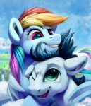  2019 ambiguous_gender duo equid equine feral friendship_is_magic fur grin hi_res mammal my_little_pony outside pterippus rainbow_dash_(mlp) signature smile soarin_(mlp) tsitra360 wings wonderbolts_(mlp) 