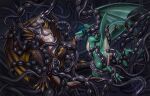 anal anal_penetration anthro balls bodily_fluids butt captured claws cum dragon duo egg egg_insertion erection genital_fluids genitals hi_res horn male male/male male_penetrated mythological_creature mythological_scalie mythology nude oral oviposition penetration penis quillu restraints scalie tail tentacles wings