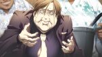  3boys beard_stubble big_belly black_jacket black_shirt bloated brown_eyes brown_hair chaos;child cooking_pot crying crying_with_eyes_open dark-skinned_male dark_skin facial_hair fat fat_man fingernails game_cg highres holding holding_cooking_pot imminent_vomiting jacket lapels lower_teeth_only multiple_boys necktie nervous_sweating non-web_source notched_lapels official_art open_clothes open_jacket open_mouth popped_button sasaki_mutsumi shirt short_hair standing steam striped_clothes striped_shirt stubble suit sweat sweatdrop tears teeth tongue vertical-striped_clothes vertical-striped_shirt very_short_hair watabe_tomoaki wide-eyed yellow_necktie 