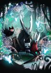 2_horns absurd_res ambiguous_gender arthropod bandage bench black_eyes butterfly cloak clothing female_(lore) flying grimmchild_(hollow_knight) group half_sister_(lore) hi_res hollow_knight hollow_knight_(character) horn hornet_(hollow_knight) insect kishi_zero_1 larger_ambiguous lepidopteran looking_at_another on_bench one_eye_obstructed outside plant red_clothing shadow sibling_(lore) sister_(lore) sitting sitting_on_bench size_difference team_cherry the_knight_(hollow_knight) vessel_(species) white_head wings