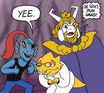 2017 alphys animal_humanoid anthro asgore_dreemurr bovid caprine clothing coat dialogue digital_drawing_(artwork) digital_media_(artwork) english_text eyewear female fish fish_humanoid gesture glasses goat group hand_gesture humanoid killb94_(artist) male mammal marine marine_humanoid meme reptile scalie scientist shir tail text thumbs_up topwear trio undertale_(series) undyne yee