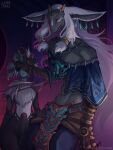 2025 anthro big_ears blue_eyes clothed clothing duo ear_piercing erection foreskin genitals hair hi_res horn humanoid_genitalia humanoid_penis jewelry long_hair looking_at_viewer male male/male mammal mask midriff nintendo nurinaki penis piercing rauru_(tears_of_the_kingdom) slim_anthro slim_male smile tears_of_the_kingdom the_legend_of_zelda white_hair wide_hips zonai
