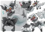 alarmed black_body black_fur blush braixen fangs female feral fur gender_transformation generation_3_pokemon generation_6_pokemon grey_body grey_fur injection male mtf_transformation nageruamado nintendo pokemon pokemon_(species) poochyena quadruped_to_biped red_eyes red_nose solo species_transformation teeth transformation transformation_through_injection