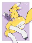 absurd_res anthro anus balls bandai_namco blush blush_lines butt digimon digimon_(species) femboy genitals glistening hi_res male penis presenting puppins renamon shy solo