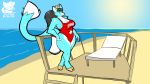  16:9 2019 anthro antlers beach big_breasts black_hair breasts cervid chair cleavage clothed clothing domestic_cat eyewear felid feline felis fluffy fluffy_tail glasses hair hi_res hooves horn hybrid lifeguard long_hair long_tail mammal one_piece ponytail rylie_(hypernovagm) sand seaside swimwear thefoxbro thick_thighs water wide_hips 