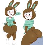  &lt;3 2018 animal_crossing anthro big_breasts big_butt biped blush bottomless breasts brown_hair bulge butt carmen_(animal_crossing) clothed clothing digital_media_(artwork) duo english_text female hair jinu lagomorph leporid male male/female mammal nintendo rabbit short_stack simple_background smile solo solo_focus suggestive text video_games 