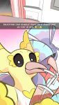 2025 beak beverage black_sclera britney_(oricorio) bubble_tea caption colored english_text eyelashes female feral generation_7_pokemon happy hi_res holding_beverage holding_object looking_at_viewer nintendo oricorio photo pokemon pokemon_(species) pom-pom_oricorio porn_star purple_body rozalid sensu_oricorio shy side_view sipping slice_of_life story story_in_description sumire_(oricorio) text yellow_body