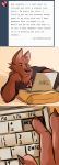  anthro ask_blog ask_the_werewolves brown_fur canid canine canis comic computer duran_(atw) fur jd_laclede laptop male mammal orange_eyes orange_sclera were werecanid werecanine werewolf wolf 