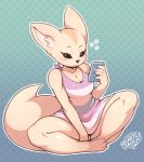  2019 3_toes aggressive_retsuko anthro big_tail biped black_eyes black_nose bottomless canid canine cellphone clothed clothing female fennec fenneko fox fur holding_object light_fur long_tail mammal multicolored_fur outline phone sanrio secretly_saucy solo tan_fur toes two_tone_fur 