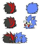  black_fur blue_fur chibi clothing eulipotyphlan feral footwear fur gloves green_eyes handwear hedgehog mammal red_eyes shadow_the_hedgehog shoes sleeping sonic_(series) sonic_the_hedgehog unknown_artist 