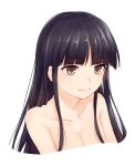  1girl bangs black_hair breasts brown_eyes collarbone commentary_request cropped_torso eyebrows_visible_through_hair highres houraisan_kaguya long_hair miyo_(ranthath) nude sidelocks simple_background small_breasts smile solo touhou upper_body white_background 