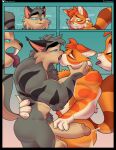 anthro balls biceps big_balls big_penis black_border border calvin_mcmurray cousins_(lore) domestic_cat duo felid feline felis genitals hi_res humanoid_genitalia humanoid_penis incest_(lore) jaypinho kissing lackadaisy male male/male mammal muscular muscular_male penis rocky_rickaby