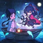  1815983628 2boys bandaged_arm bandaged_leg bandaged_neck bandages black_eyes black_hair black_hanfu black_hat black_shoes blush boat chibi chibi_only chinese_clothes chinese_commentary closed_mouth coat creature dao_gui_yi_xian eyeball fish floating full_moon gourd hair_bun hair_ribbon half_updo hand_on_own_chin hanfu hat hat_ribbon holding implied_yaoi jin_(headwear) lantern li_huowang li_sui_(tentacles) long_hair long_sleeves looking_at_another male_focus moon multiple_boys night on_boat open_mouth own_hands_together purple_light red_coat red_eyes red_ribbon ribbon robe shoes single_hair_bun standing teeth tentacles updo water watercraft white_coat white_hanfu wide_sleeves zhouzi_jin_(headwear) zhuge_yuan 