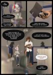 3d_(artwork) anthro blue_eyes bottomwear brown_body brown_fur canid canine canis clothing comic denim denim_bottomwear denim_clothing dialogue digital_media_(artwork) english_text eyewear female fur glasses hair hair_strand hi_res jeans june_(striped_sins) lagomorph lance_(striped_sins) leporid male mammal office pants pattern_clothing purple_body purple_fur rabbit scarf shirt striped_clothing striped_sins stripes t-shirt text topwear url white_hair willitfit wolf