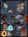 anthro calvin_mcmurray comic cousins_(lore) domestic_cat duo eyewear felid feline felis genitals glasses growth_serum hi_res jaypinho lackadaisy male mammal mordecai_heller nude penis rocky_rickaby serum sleeping syringe