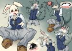 anthro beastars blush breast_grab breasts bulge canid canine canis clothing daydream female fur gender_transformation grey_body grey_eyes grey_fur hand_on_breast haru_(beastars) lagomorph legoshi_(beastars) leporid male mammal mtf_transformation multicolored_body multicolored_fur nageruamado open_mouth oversized_clothing rabbit rabbit_ears scut_tail self_grope short_tail simple_background solo species_transformation steam tail transformation white_body white_fur wolf