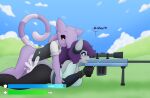 absurd_res all_fours anthro bodily_fluids canid canine canis clothed clothed/nude clothed_sex clothing cloud cum cum_inside dane_(max_draws) dialogue domestic_cat duo epic_games felid feline felis female fortnite from_behind_position gameplay_mechanics genital_fluids gloves gui gun handwear healing_sex health_bar hi_res horn lying male male/female mammal max_draws mercury_(mercuryshatter1) nude open_mouth outside_sex prone_bone_position ranged_weapon rifle sex shield_bar side_view sniper_rifle surprised_expression weapon wolf