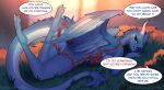 2025 5_fingers absurd_res anthro anthrofied anus blue_body blue_eyes blue_feathers blue_scales blue_tail blue_wings breasts butt claws dialogue digital_media_(artwork) dragon english_text feathered_wings feathers feet female finger_claws fingers genitals harness hi_res horn inheritance_cycle inviting looking_back lying lying_on_ground mythological_creature mythological_scalie mythology on_front on_grass on_ground outside phluks saphira scales scalie seductive side_view smile solo speech_bubble tail text toe_claws toes vulva wings