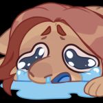  1:1 anthro black_background blue_tongue bodily_fluids brown_body brown_hair chibi corzh77 crying dragon female fur furred_dragon furred_scalie glistening glistening_eyes hair lying mythological_creature mythological_scalie mythology on_front open_mouth scalie simple_background solo tears tongue 