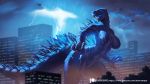  16:9 2019 4_fingers alanscampos anthro breasts city digital_media_(artwork) female godzilla godzilla_(series) hi_res macro non-mammal_breasts open_mouth outside raining solo toho tongue yellow_eyes 