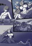 absurd_res banditofbandwidth_(artist) big_breasts blush breasts clothing comic female genitals hi_res human lovander male mammal monochrome nude pal_(species) palworld pocketpair tearing_clothing text tongue torn_clothing vulva