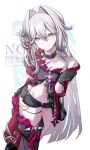  1girl black_bow black_bowtie black_gloves black_shorts black_thighhighs bow bowtie cape commentary_request gloves hair_intakes highres honkai_(series) honkai_impact_3rd long_hair looking_at_viewer micro_shorts navel purple_eyes qf_ivi shorts simple_background single_thighhigh smile solo stomach thelema_nutriscu thelema_nutriscu_(mad_pleasure:_shadowbringer) thighhighs very_long_hair white_background white_hair 