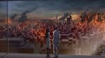  1boy 1girl aircraft apocalypse black_hair black_pantyhose black_trim blue_shirt breasts brown_hair building burning burning_building business_suit city cityscape cleavage cloud cloudy_sky collared_shirt crossed_arms fukuda_tomonori game_cg grey_jacket grey_sky hair_over_shoulder helicopter highres jacket lapels long_hair long_sleeves mature_female multicolored_hair non-web_source notched_lapels official_art pantyhose robotics;notes sawada_toshiyuki scenery senomiya_misaki shirt sky skyline skyscraper standing suit suit_jacket three-quarter_sleeves white_hair 