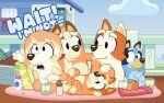 anthro aunt_(lore) aunt_and_niece_(lore) australian_cattle_dog bag bedding beverage bingo_heeler bird_dog blanket blue_body blue_fur bluey_(series) bluey_heeler brandy_cattle brown_body brown_fur canid canine canis cattledog chilli_heeler cocker_spaniel container cup daughter_(lore) deck_(structure) dialogue dm29 domestic_dog drinking_glass ears_tied_back english_text female frisky_(bluey) fur glass glass_container glass_cup gloves_(marking) group herding_dog holidays hunting_dog leg_markings lying mammal markings mother&#039;s_day mother_(lore) mother_and_child_(lore) mother_and_daughter_(lore) niece_(lore) on_back orange_body orange_fur parent_(lore) parent_and_child_(lore) parent_and_daughter_(lore) pastoral_dog ponytail_ears pregnant pregnant_anthro pregnant_female sibling_(lore) sister_(lore) sisters_(lore) sitting socks_(marking) spaniel tan_body tan_fur text yelling