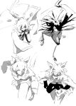  4girls absurdres agnes_tachyon_(umamusume) ahoge animal_ears chemical_structure closed_mouth coat dantsu_flame_(umamusume) earrings furrowed_brow greyscale hair_between_eyes hair_ornament hair_over_one_eye hairclip highres horse_ears horse_girl horse_tail jewelry jungle_pocket_(umamusume) kantai_collection long_hair long_sleeves manhattan_cafe_(umamusume) medium_hair monochrome multicolored_hair multiple_girls ringring_(artist) single_earring sleeves_past_fingers sleeves_past_wrists smile tail test_tube very_long_hair 