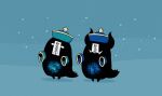  blank_eyes blue_background creature fangs hat highres horns hoshikui jiangshi no_humans ofuda original shadow shoutarou_(shoutarotttt) simple_background standing star_(sky) star_(symbol) white_eyes 